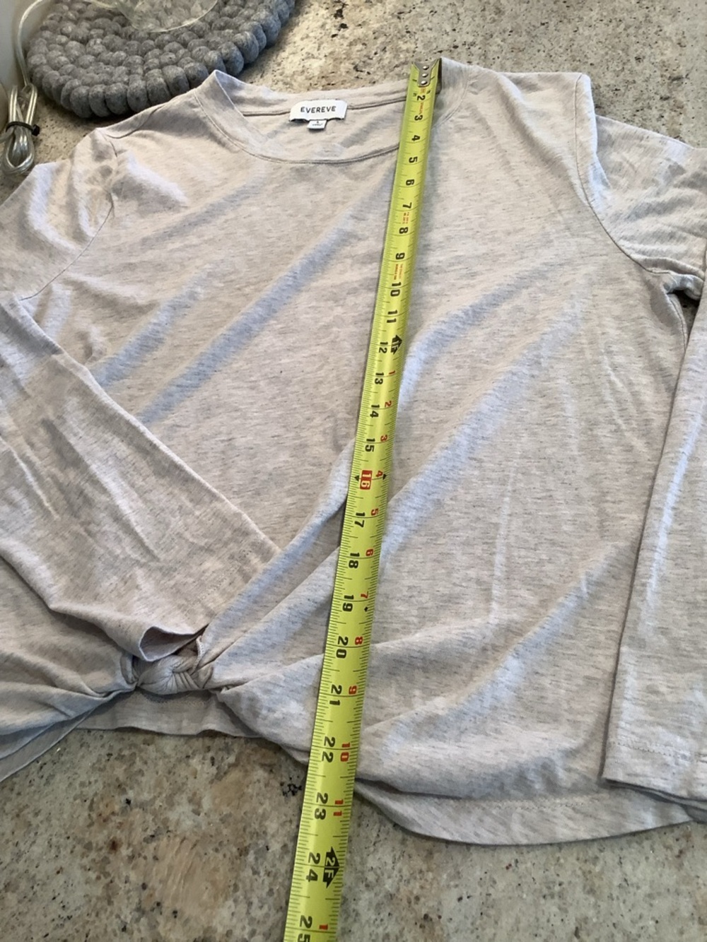 Evereve Heather Gray Crewneck Long Sleeve Top Size Large Knot Front - Picture 5 of 6